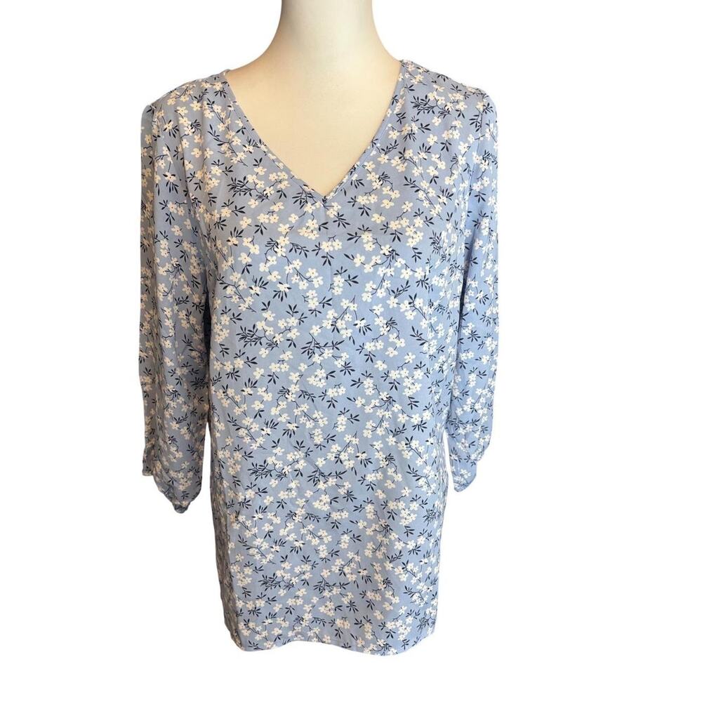 Mario Serrani Italy Womens Coastal Grandma Blue Floral V-Neck Blouse Top M NWT